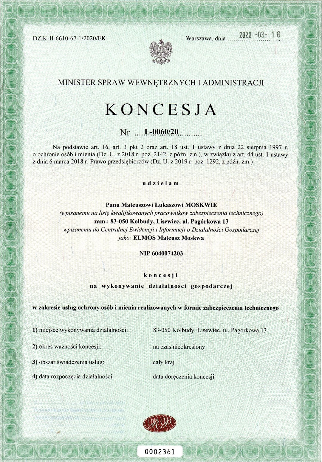 Certyfikat koncesja